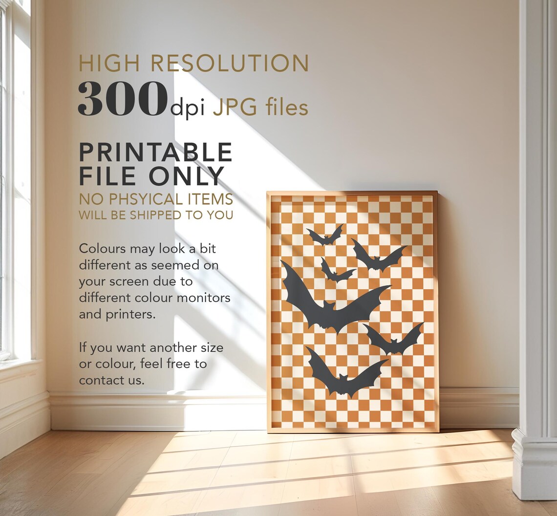 Halloween Bats Poster, Retro Checker Pattern Decor - Image 4