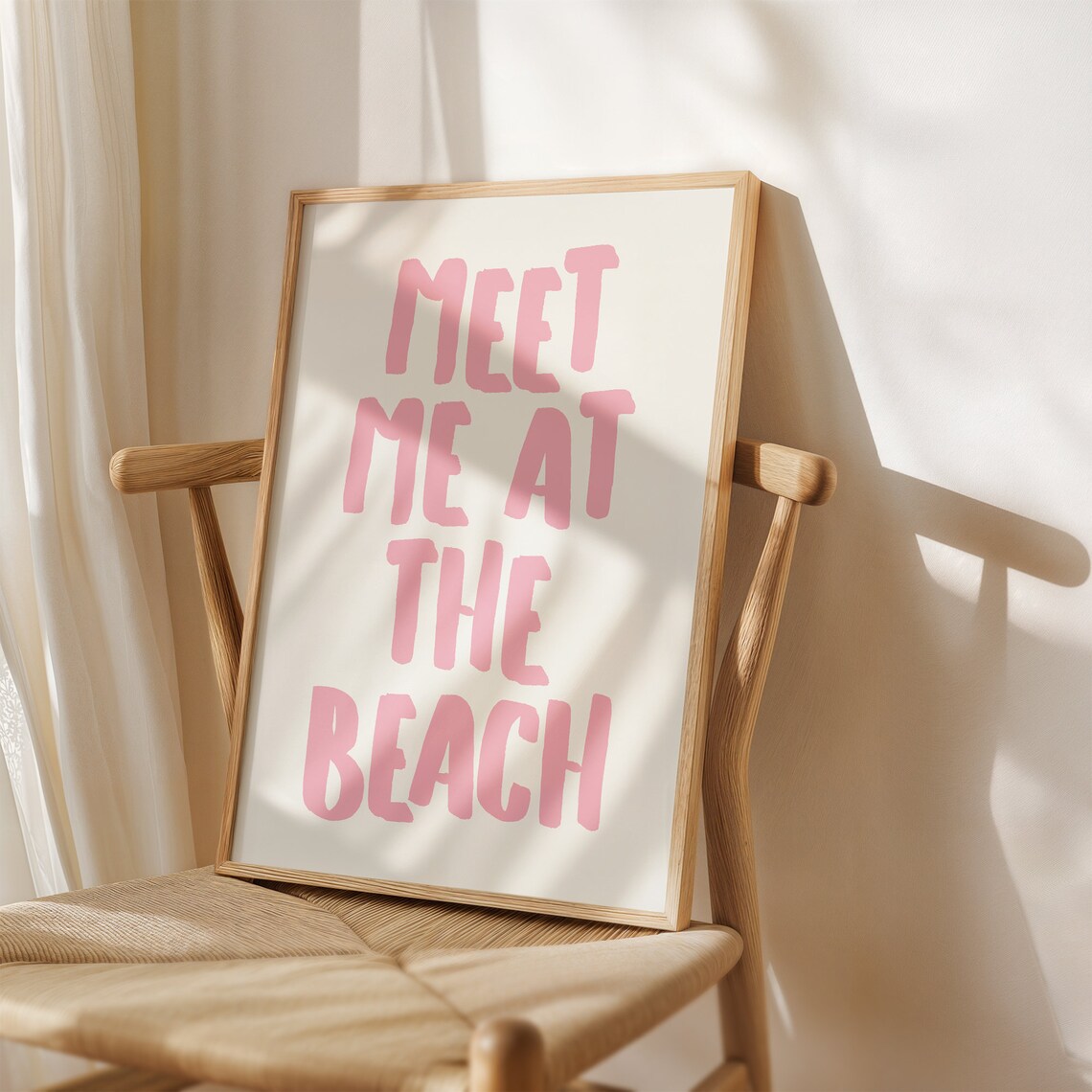 Meet Me At The Beach Pink Brush Lettered Coastal Wall Decor Gift Poster - Image 4