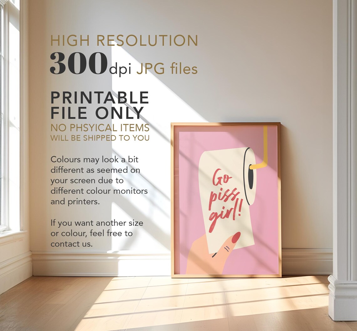 Go Piss Girl Funny Toilet Paper Pink Bathroom Quote Wall Art - Image 4