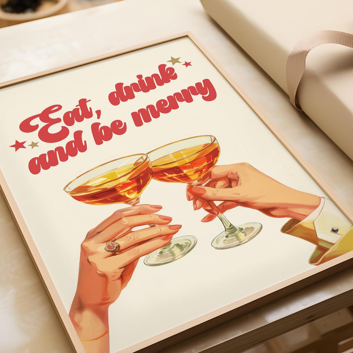 Eat Drink And Be Merry Vintage Cheers Cocktail Party Wall Decor Poster - Image 2