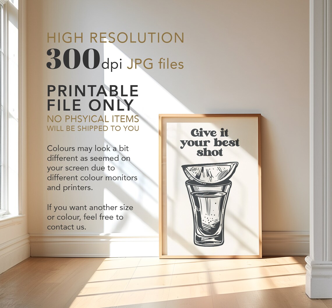 Give It Your Best Shot Tequila Shot Glass Lime Bar Cart Art Poster - Image 4