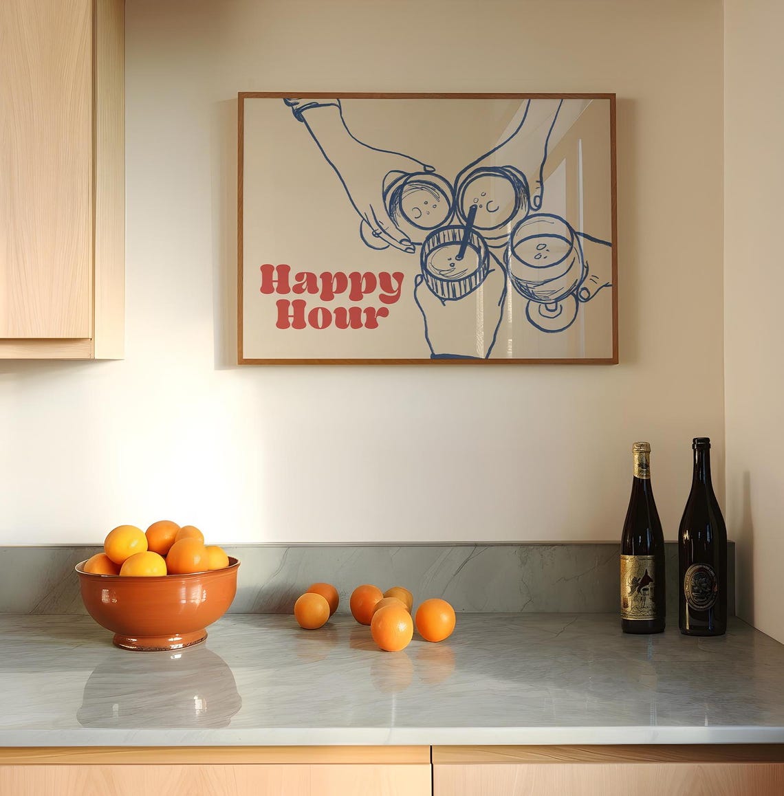 Happy Hour Blue Line Art Cocktail Cheers Party Bar Decor Wall Art - Image 3