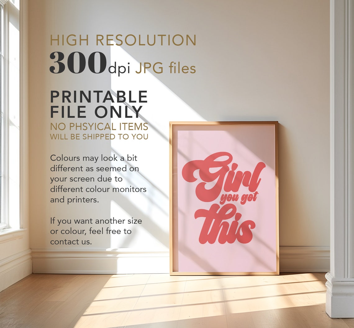Girl You Got This Retro Coral Script Pink Bedroom Wall Poster - Image 4