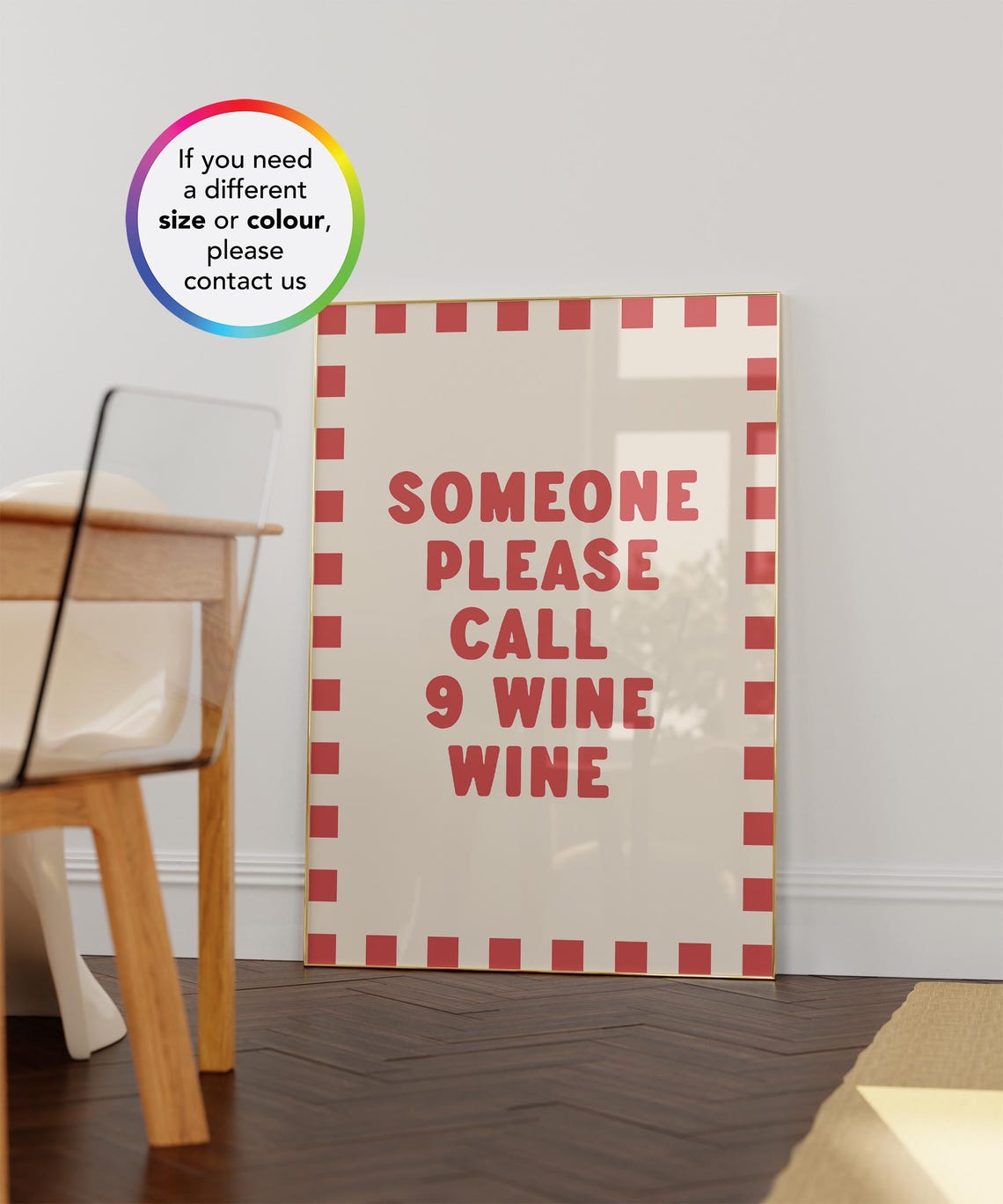 Someone Please Call 9 Wine Wine Funny Red Checker Retro Bar Poster - Image 2