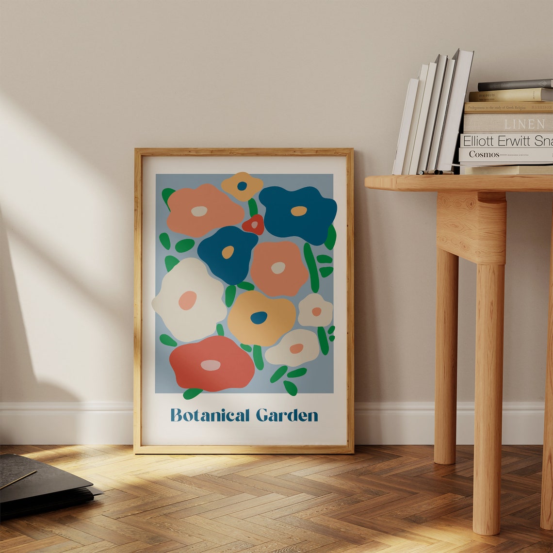 Botanical Garden Colorful Abstract Flowers Blue Retro Modern Poster - Image 3