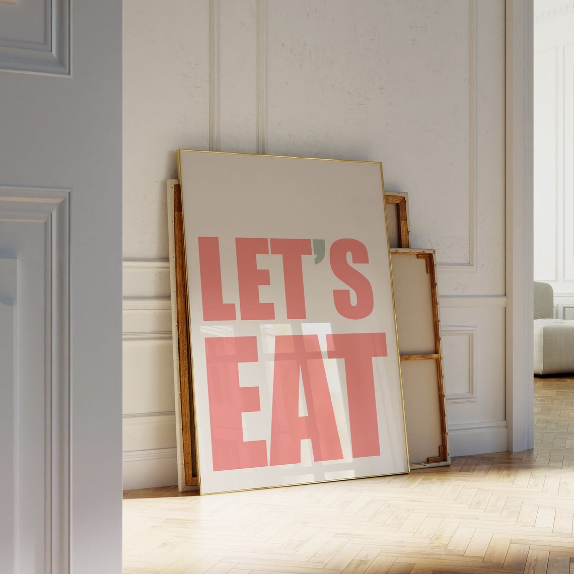 Lets Eat Extra Bold Coral Retro Pop Kitchen Typography Wall Art - Image 2