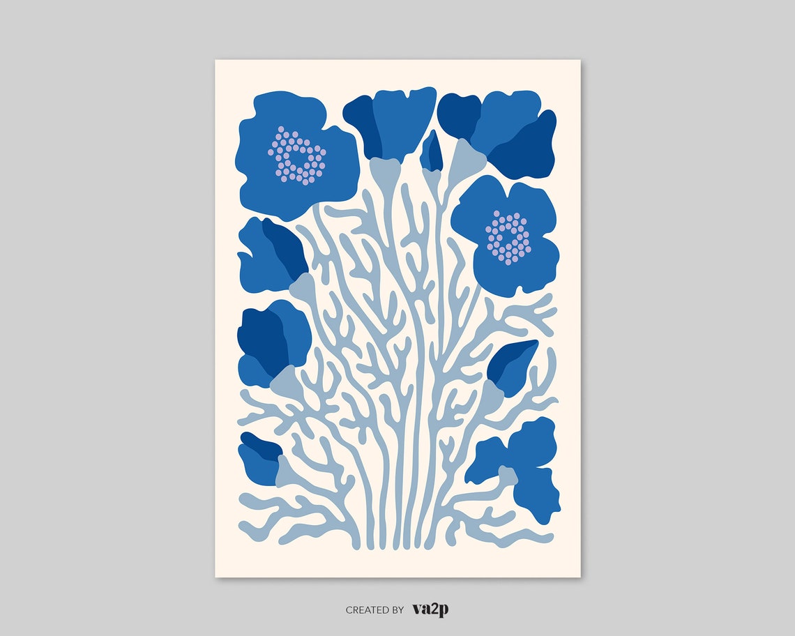 Blue Poppies Botanical Abstract Floral Flower Market Matisse Poster - Image 2