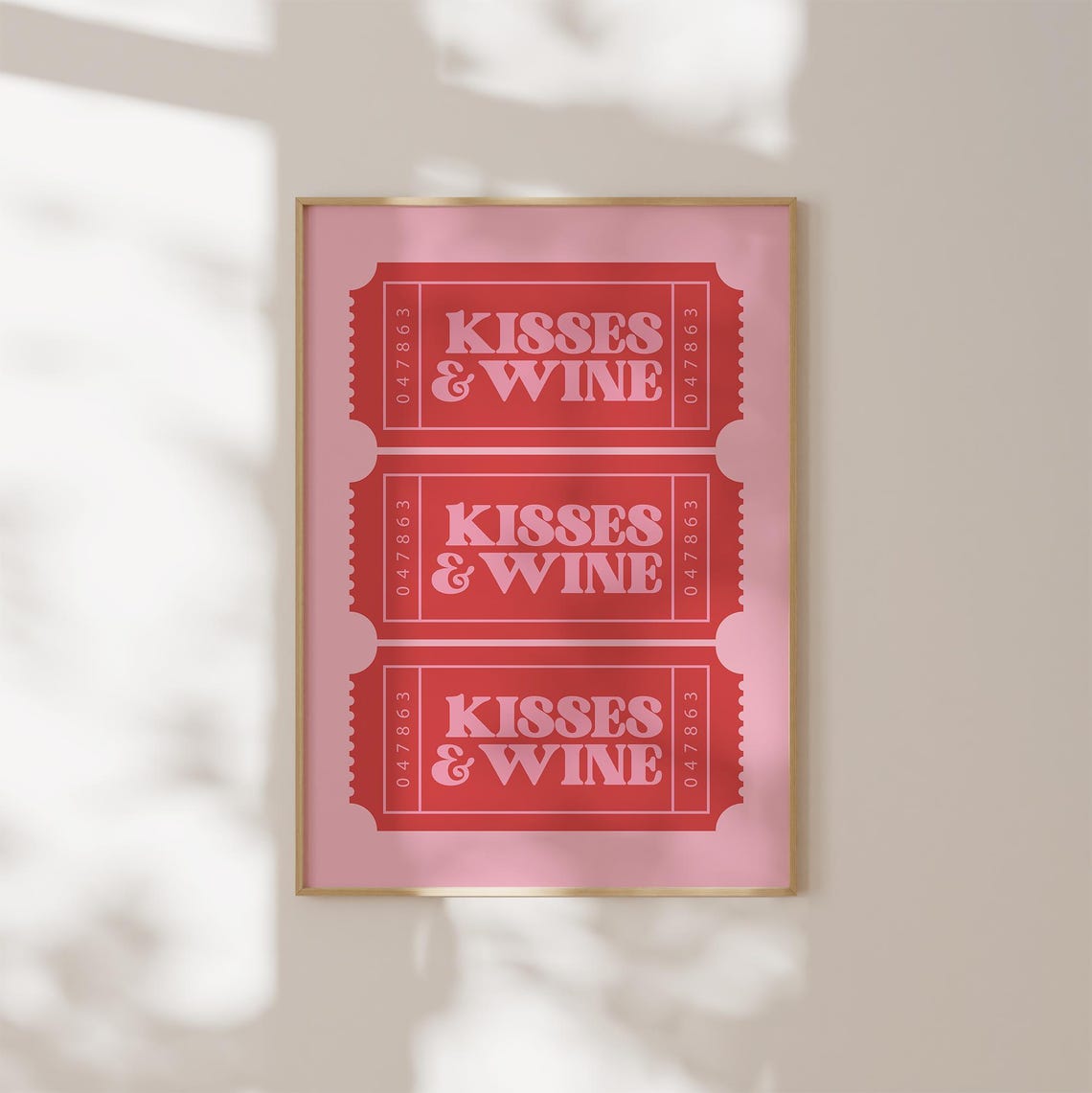 Kisses and Wine Red Ticket Stub Trio Retro Pink Valentine Wall Poster - Image 2