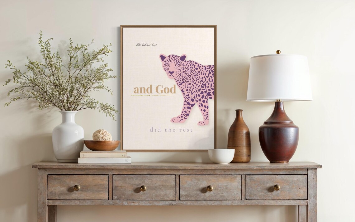 She Did Her Best and God Did the Rest Beige Leopard Faith Poster