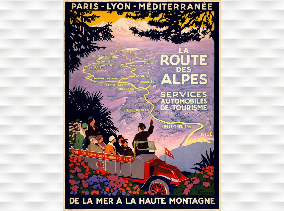 La Route des Alpes PLM Touring Car Alpine Road Travel Poster