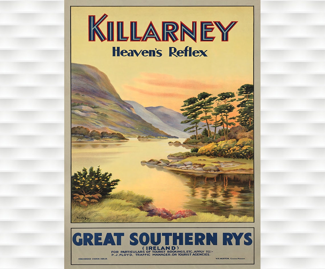 Killarney Heaven's Reflex Ireland Lakes Vintage Travel Poster