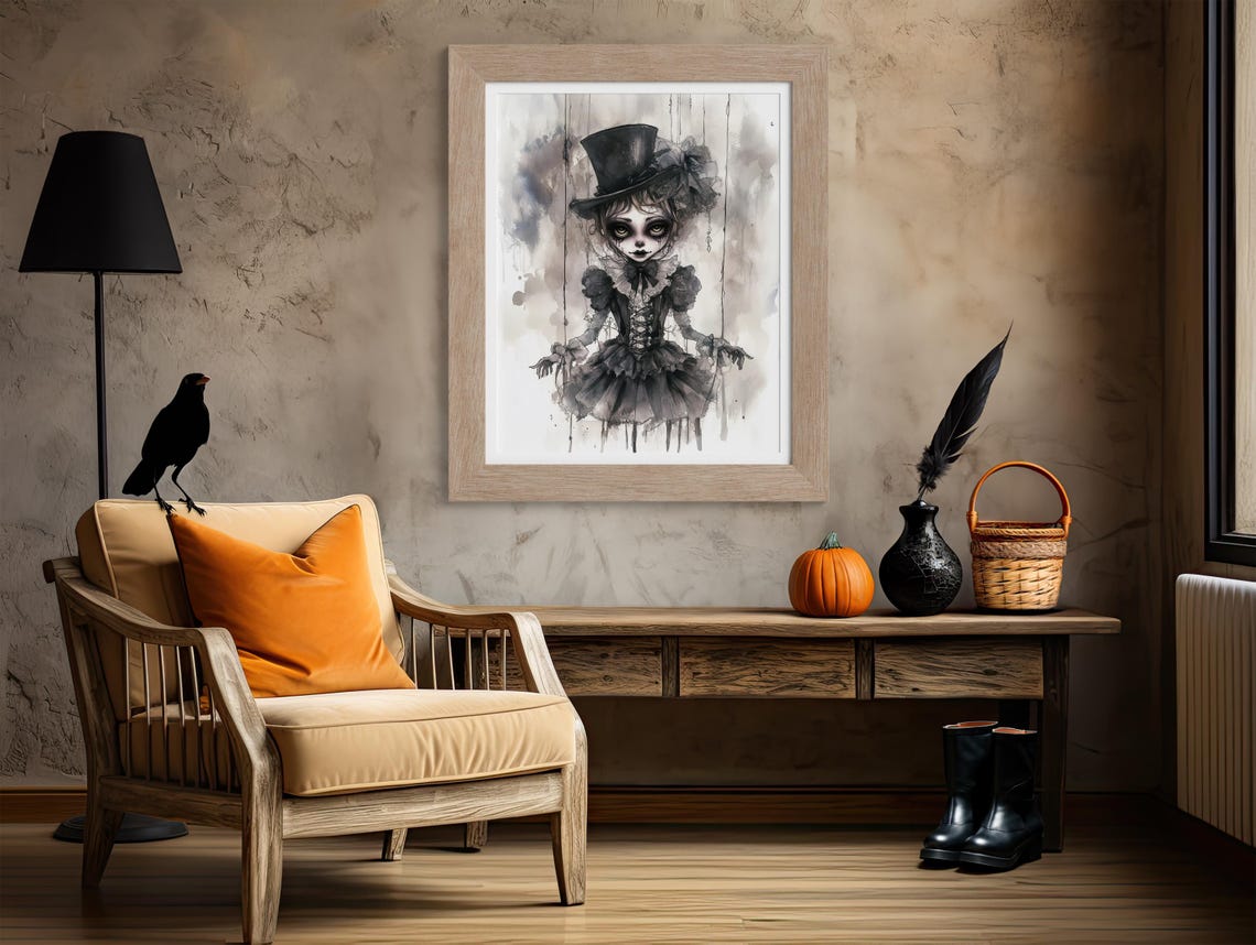 Gothic Marionette Doll In Top Hat Dark Victorian Watercolor Poster - Image 4