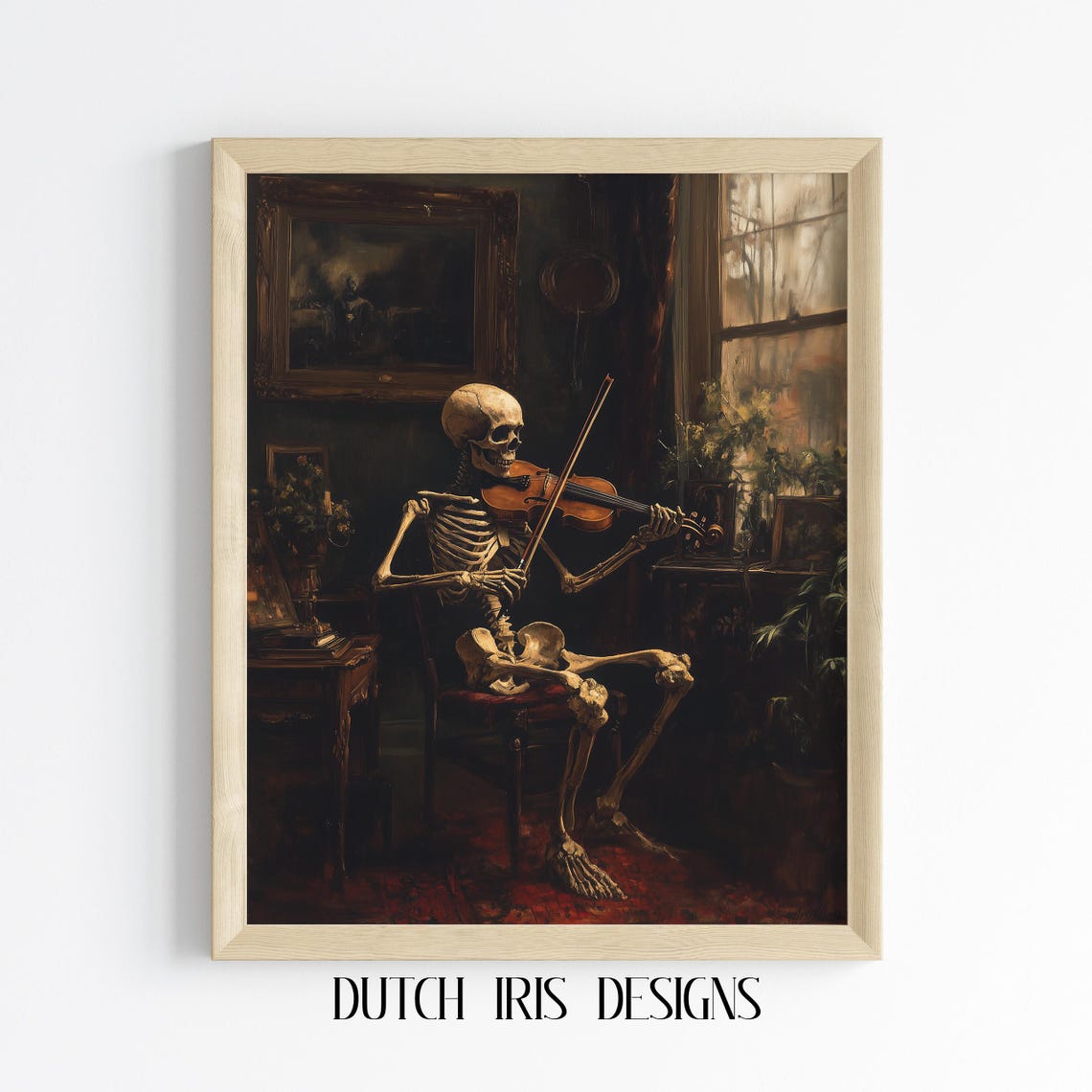 Skeleton Playing Violin In Dark Parlor Classical Music Poster