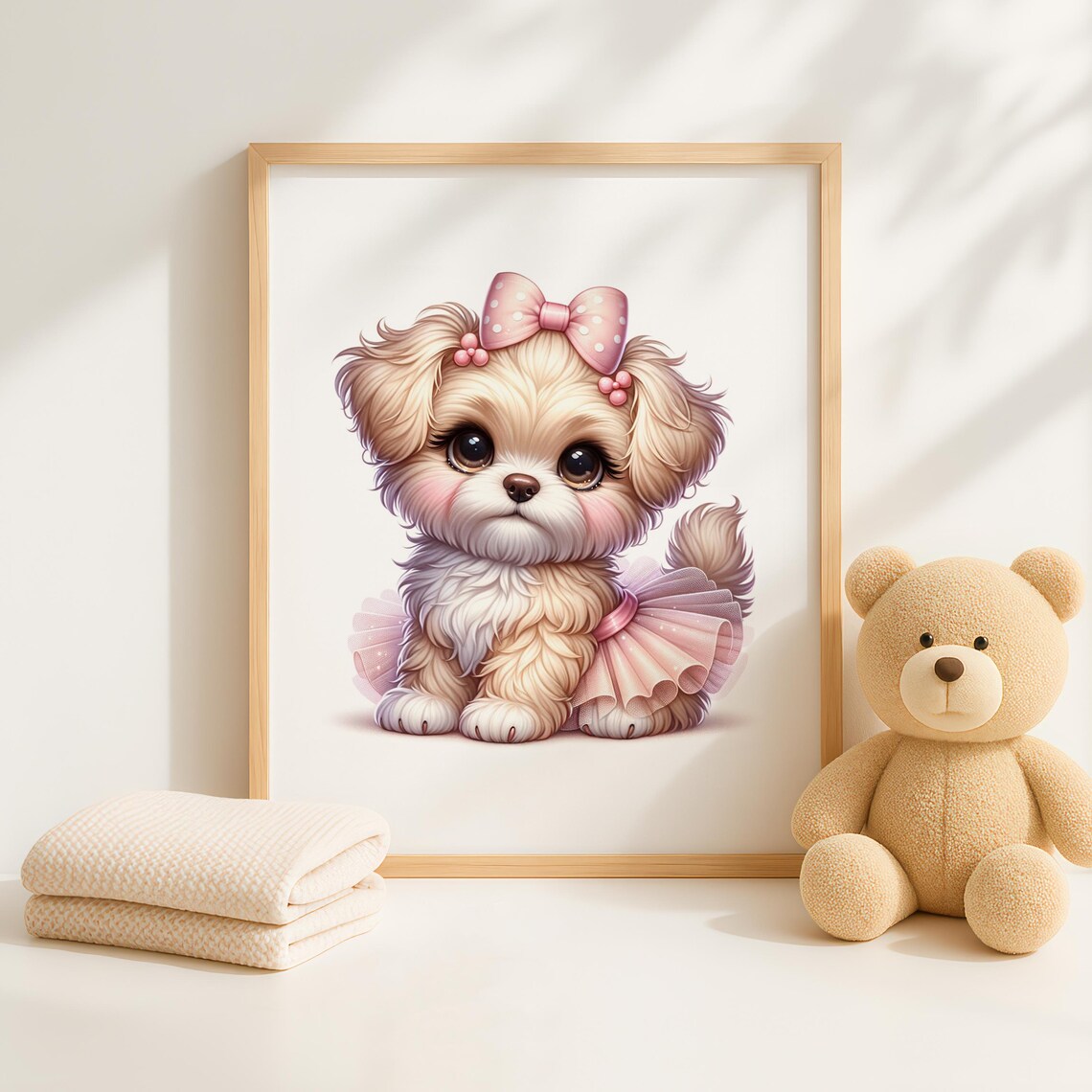 Adorable Fluffy Puppy In Pink Tutu With Polka Dot Bow Nursery Art Poster - Image 4