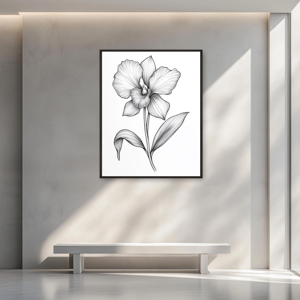 Orchid Blossom Black Line Drawing Bold Botanical Floral Poster - Image 3