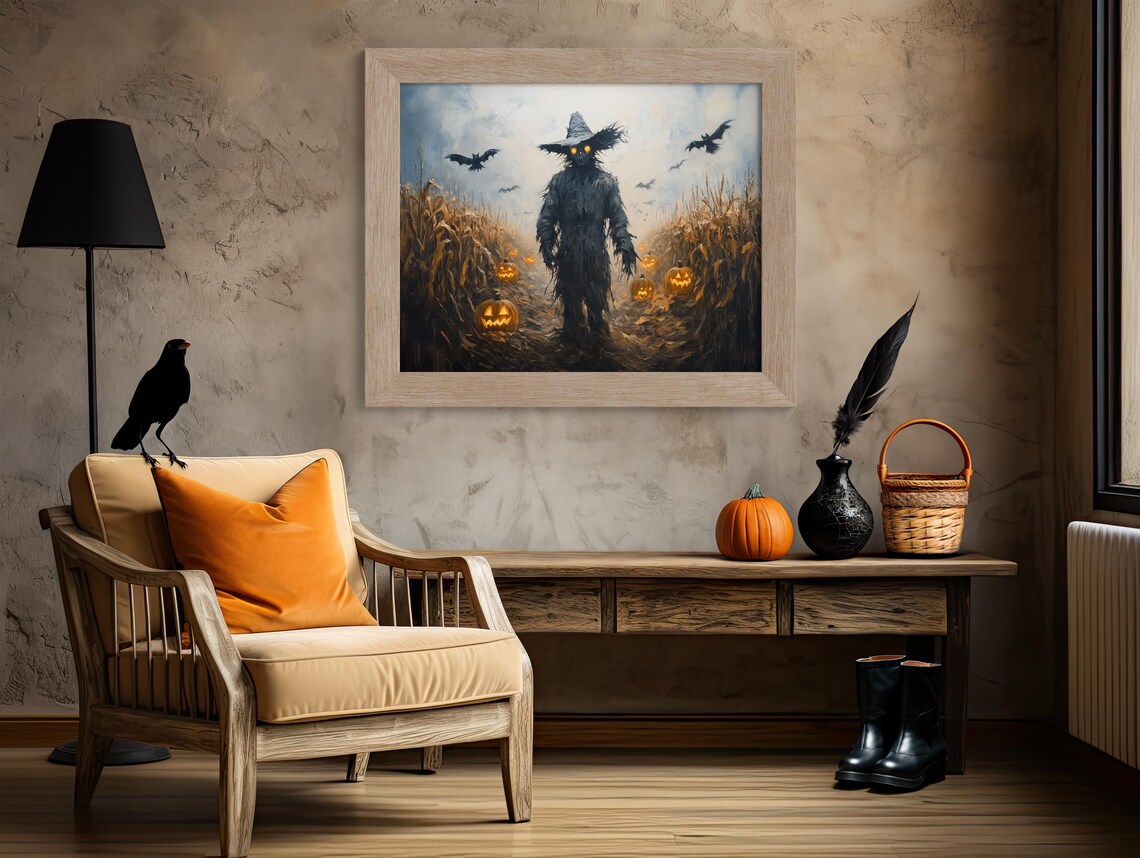Scarecrow With Glowing Eyes In Cornfield Jack O Lantern Halloween Poster - Image 4