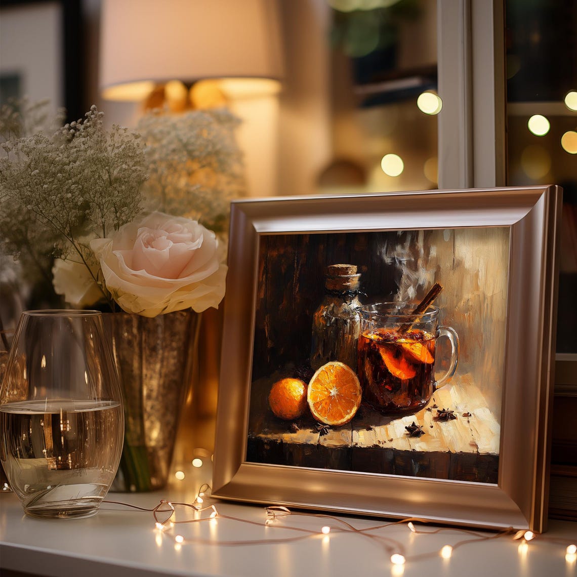 Cozy Mulled Wine Glass with Orange Slices Cinnamon Still Life Poster - Image 3