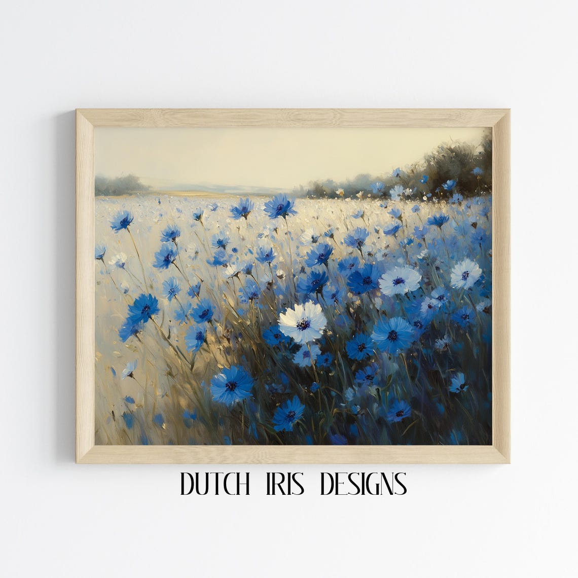 Blue Cornflower Field At Dawn Delicate Wildflower Meadow Art Poster