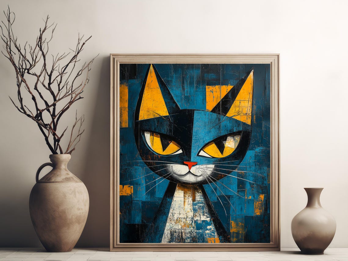 Abstract Cat Portrait Cubist Style Modern Geometric Wall Poster - Image 3