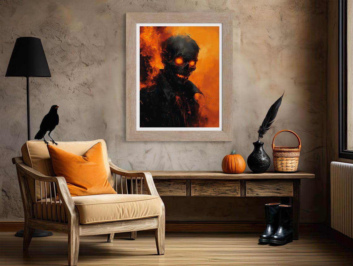 Flaming Skull Portrait With Glowing Eyes Dark Horror Halloween Poster - Image 4