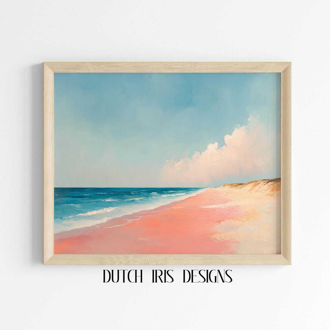 Pastel Pink Beach With Turquoise Sea Dreamy Coastal Oil Painting Poster