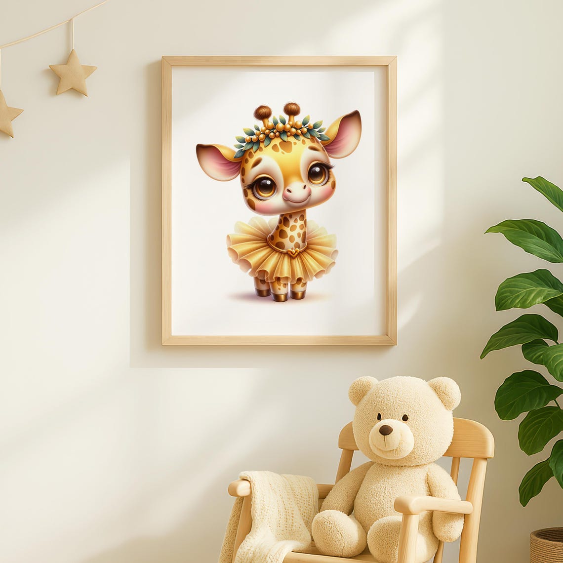 Sweet Baby Giraffe In Golden Tutu With Leaf Crown Nursery Art Poster - Image 2