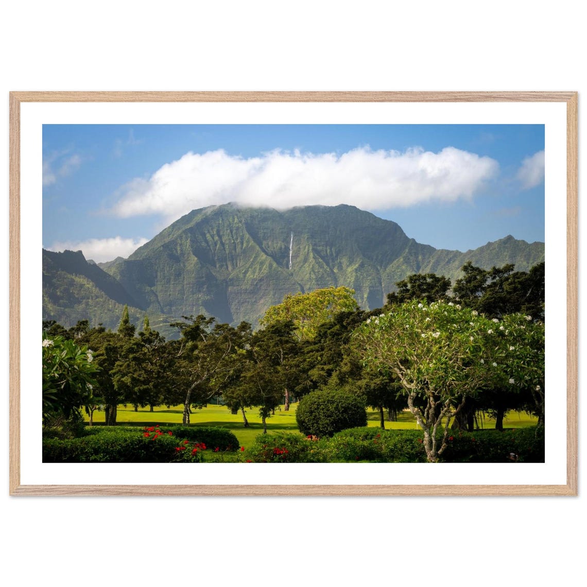 Kauai Waterfall Mountain Lush Gardens Tropical Landscape Photo Print