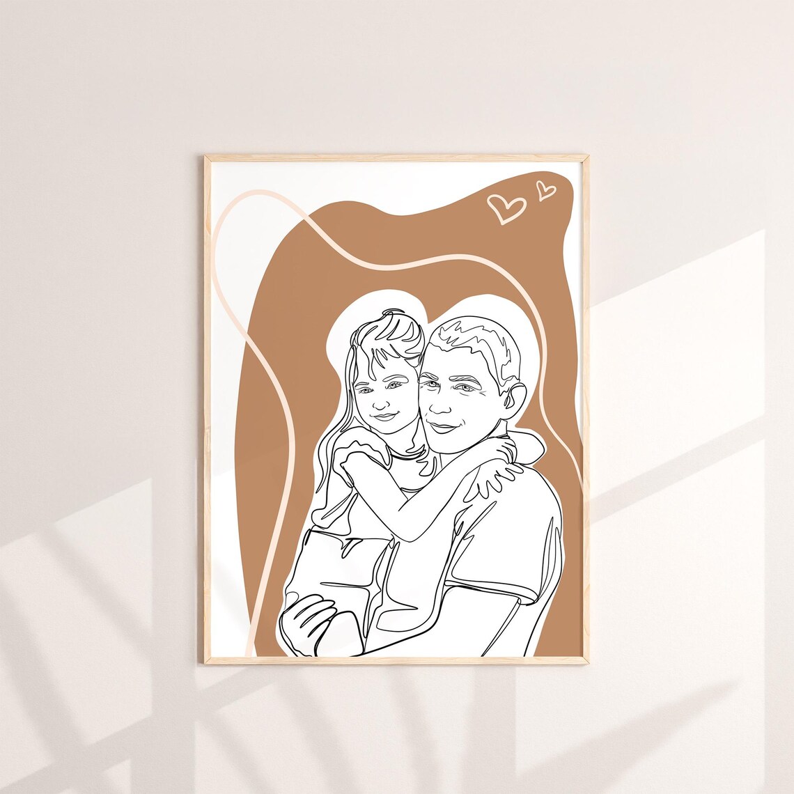 Sweet Dad and Daughter Hug Line Drawing with Heart Accents Poster