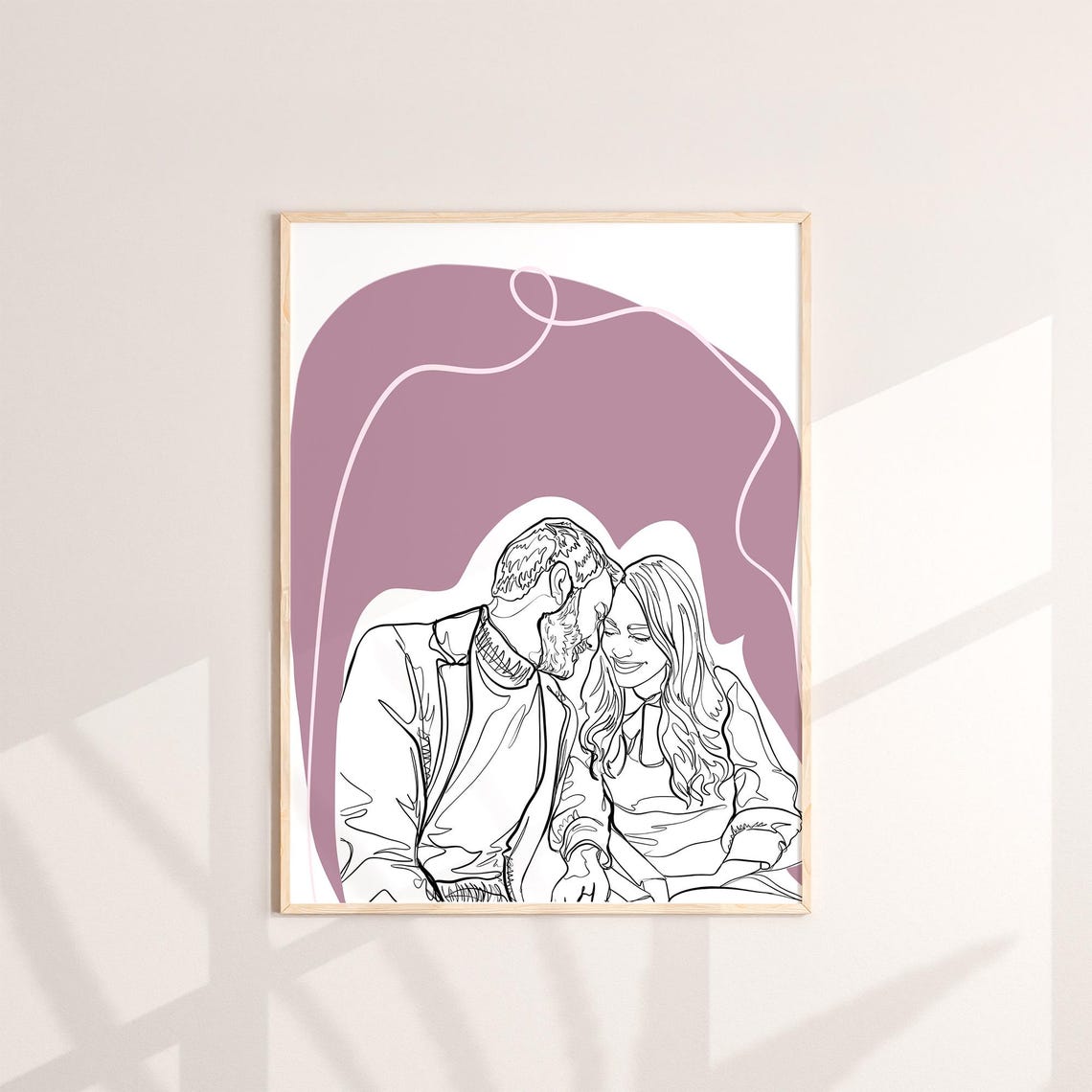 Couple Hugging from Behind Line Art Portrait Terracotta Style Poster - Image 3