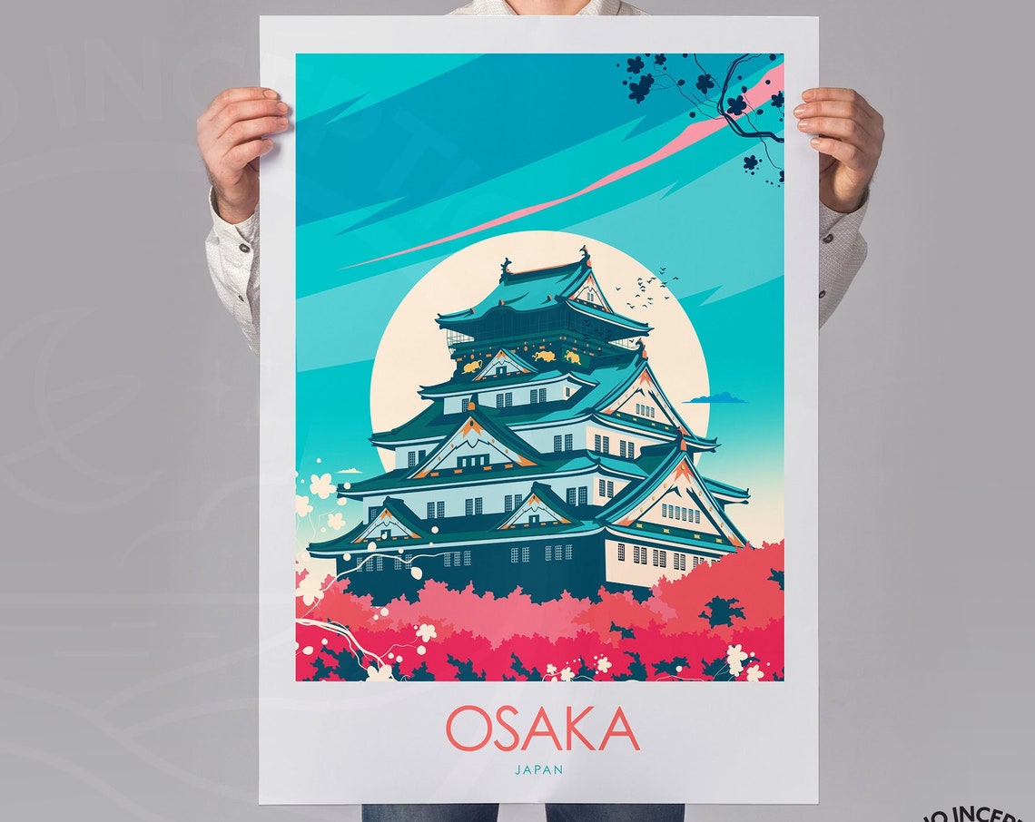 Osaka Japan Osaka Castle Cherry Blossom Full Moon Travel Poster - Image 2