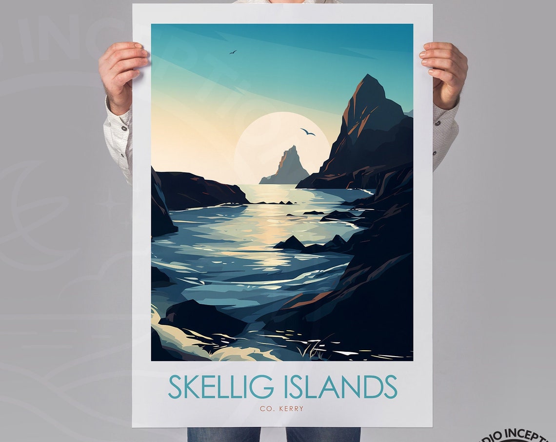 Skellig Islands Co Kerry Moonlit Rocky Coastline Travel Poster - Image 4