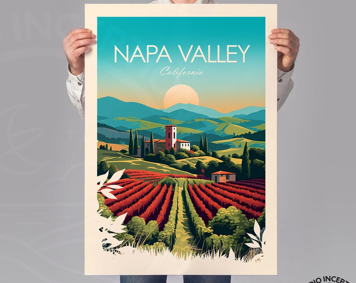 Napa Valley California Vineyard Rows Sunset Vintage Travel Poster - Image 3