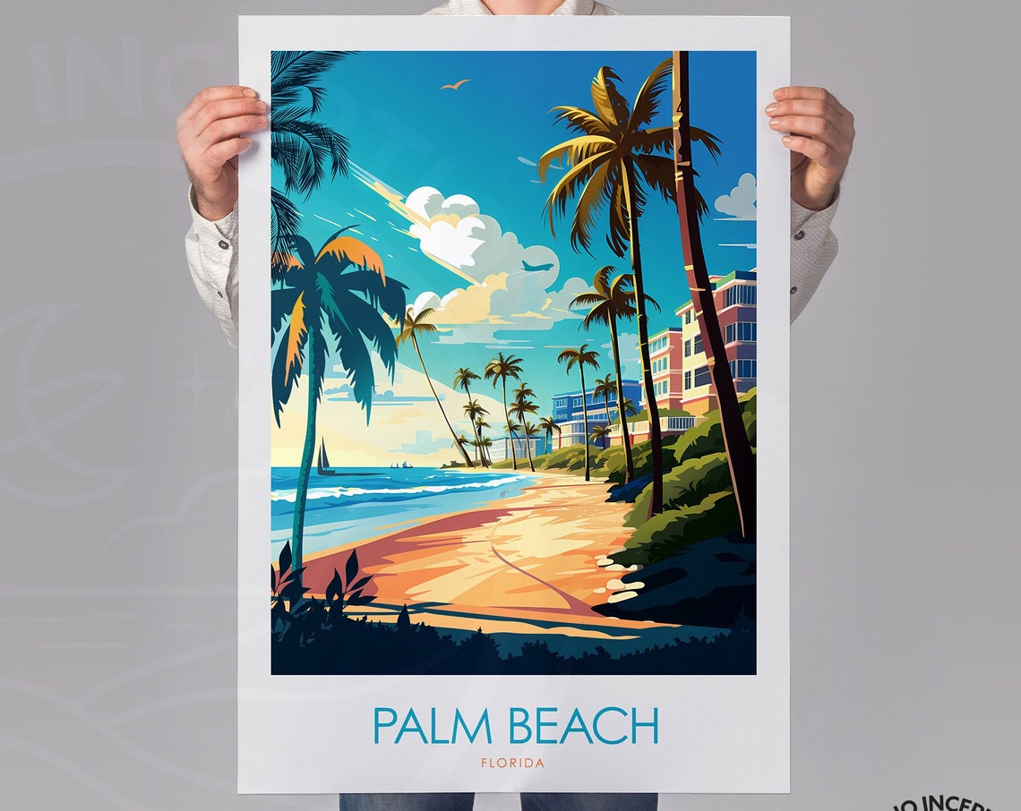 Palm Beach Florida Beachfront Palms Minimal Style Travel Poster - Image 3