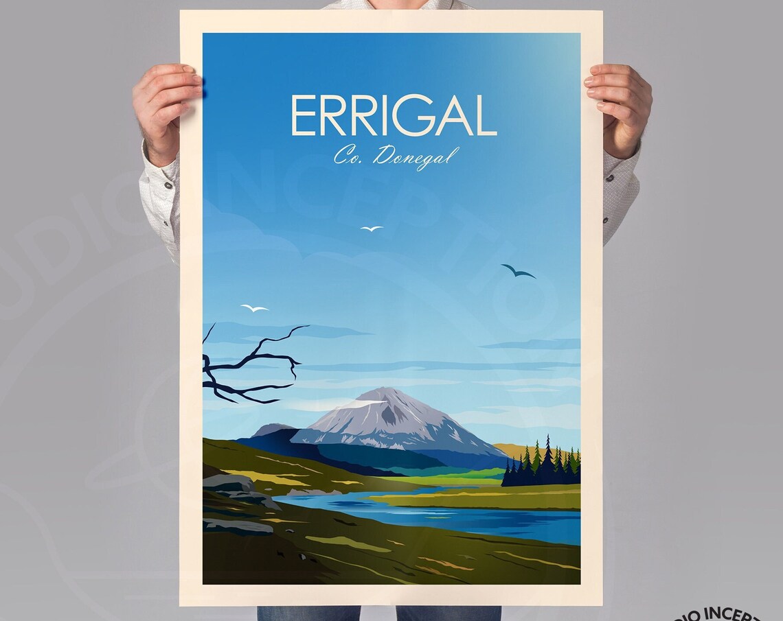 Donegal Errigal Ireland Travel Poster, Mountain View - Image 3