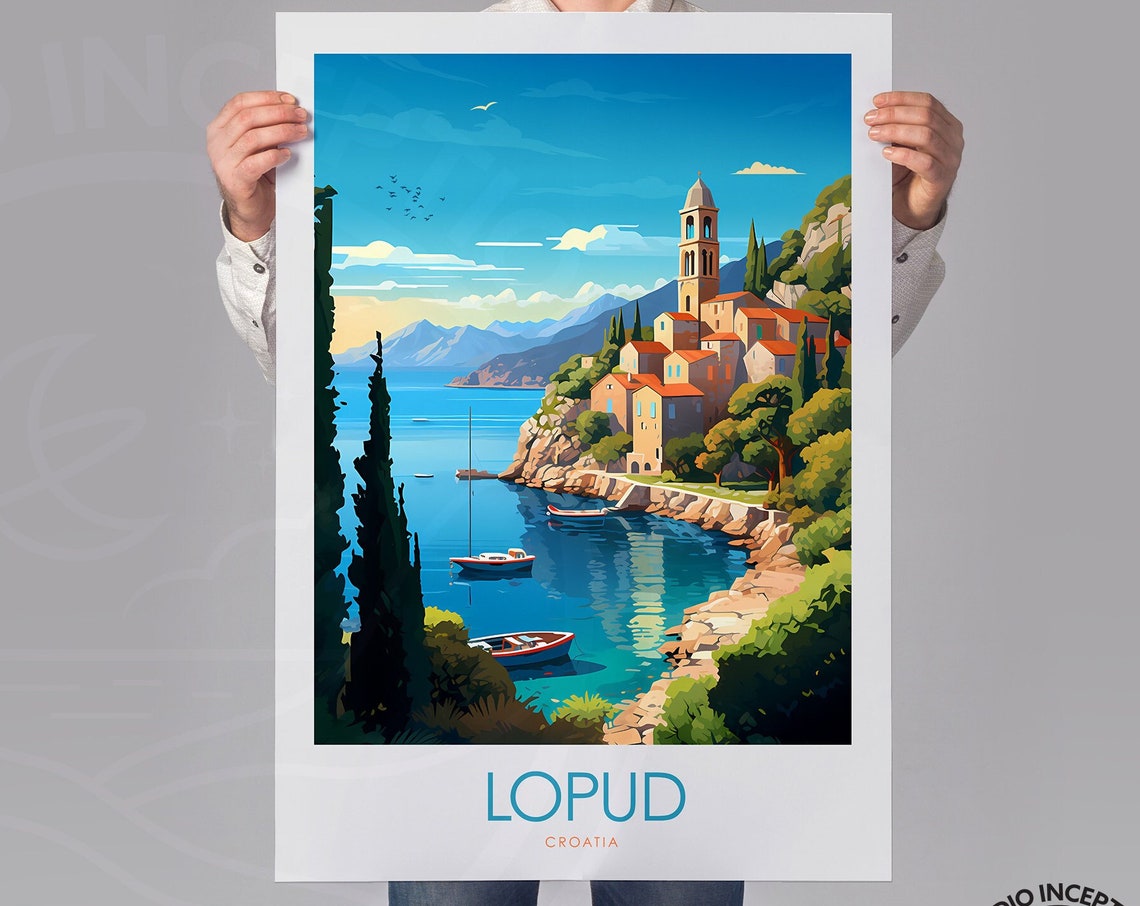 Lopud Croatia Dalmatian Coast Island Village Sunny Harbor Poster - Image 2