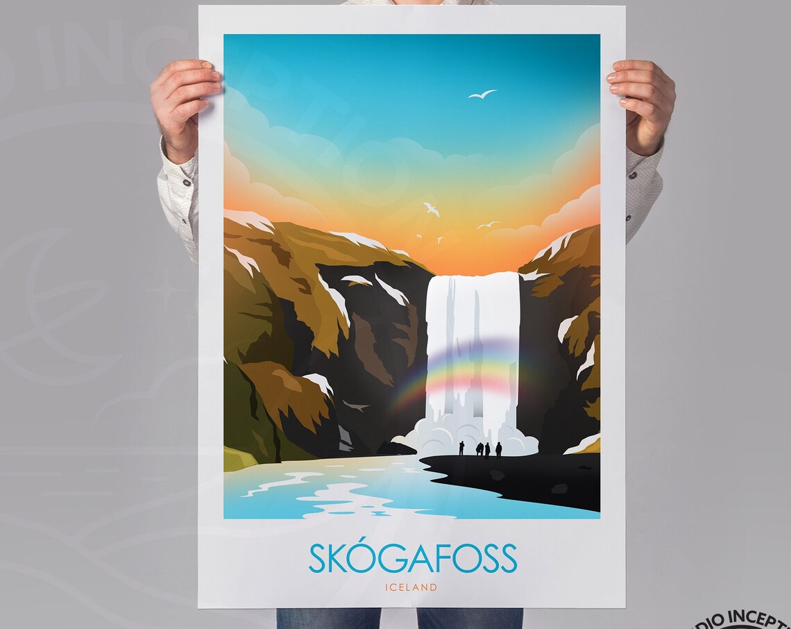 Iceland Travel Poster, Skogafoss and Blue Lagoon - Image 3