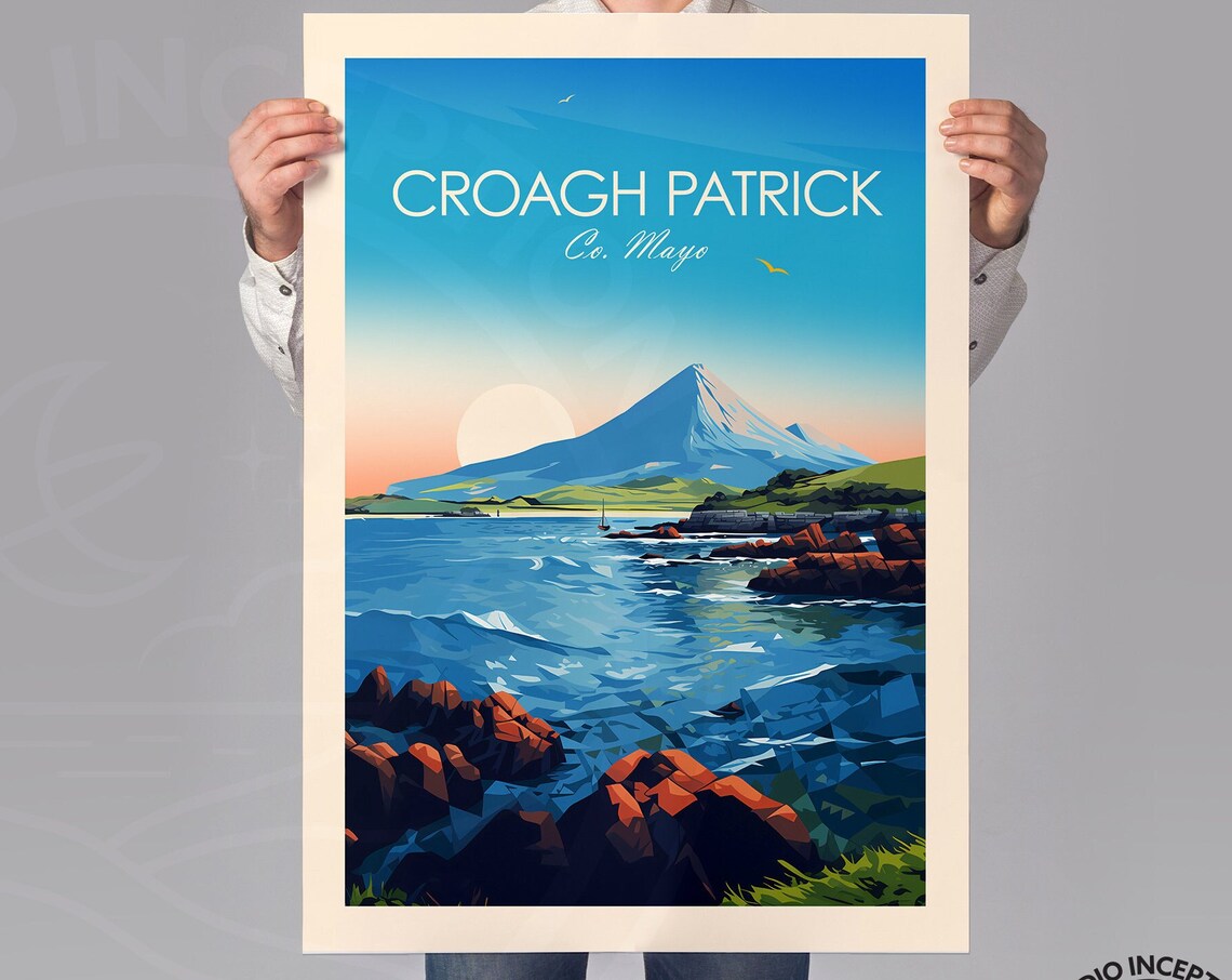 Croagh Patrick Traditional Travel Poster, County Mayo - Image 4