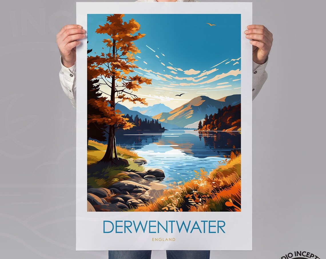 Derwentwater Travel Poster, Cumbria England Landscape - Image 3