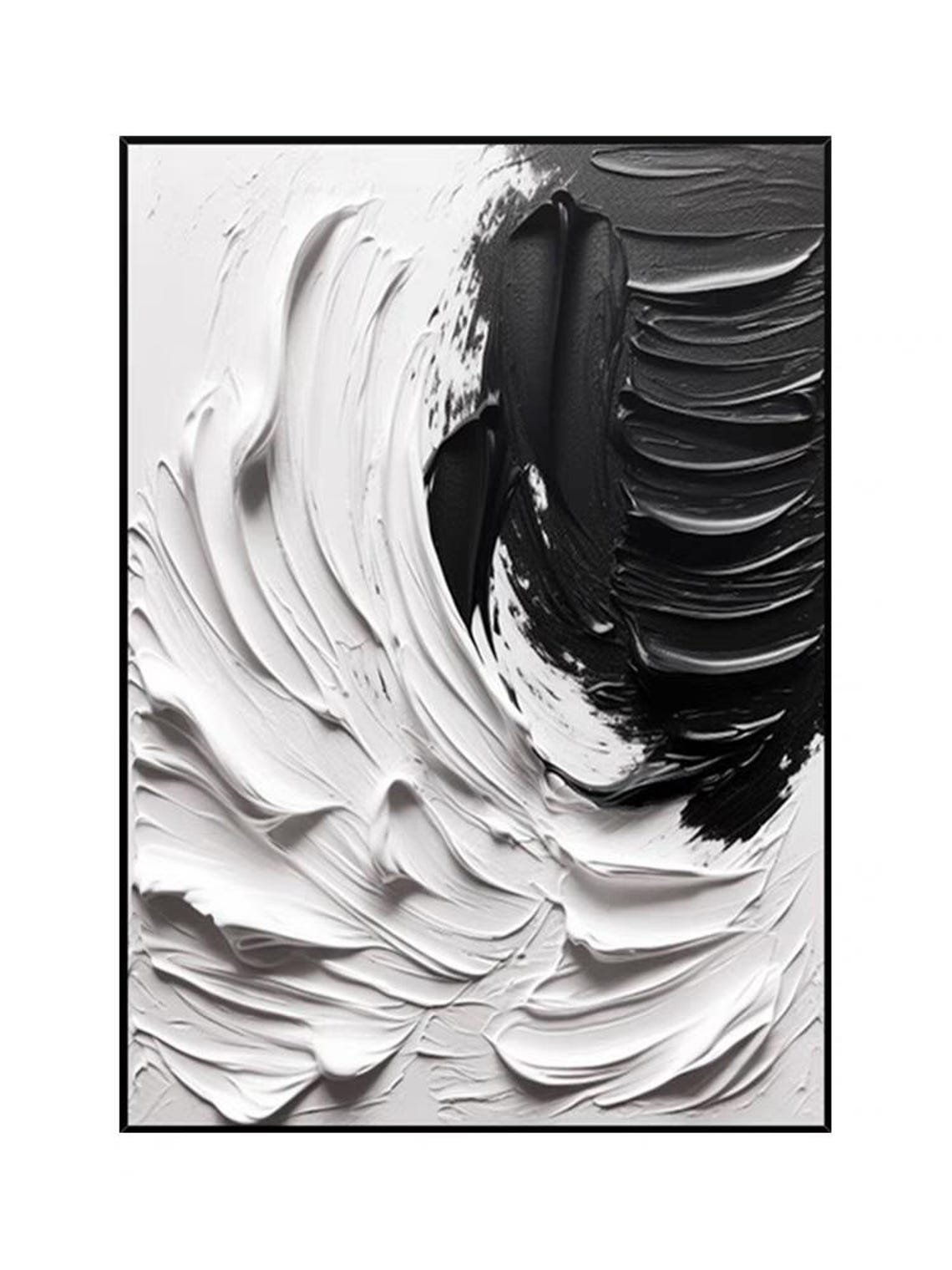 Black White Swirl Yin Yang Style Thick Texture Abstract Poster - Image 2