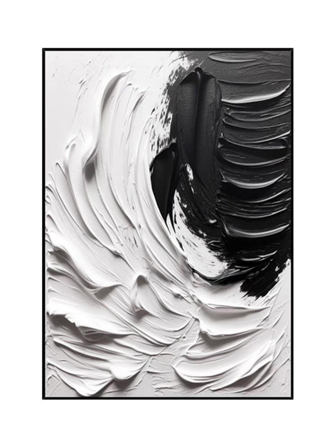 Minimalist Style Oil Painting Hand Painted Contemporary Wall Decor Heavy Textured Art Abstract Black White Acrylic Artwork - Image 2