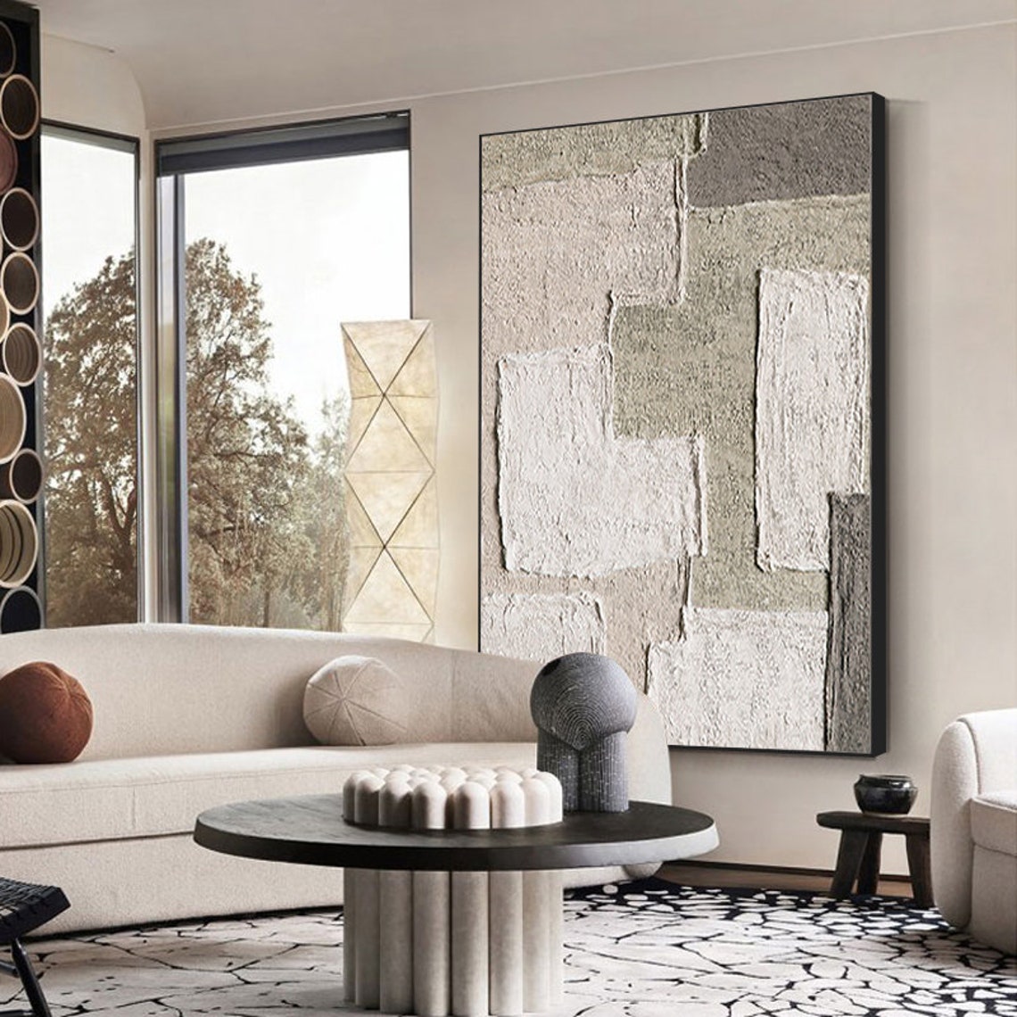 Grey Square Blocks 3D Textured Minimalist Abstract Vertical Wall Art - Image 3