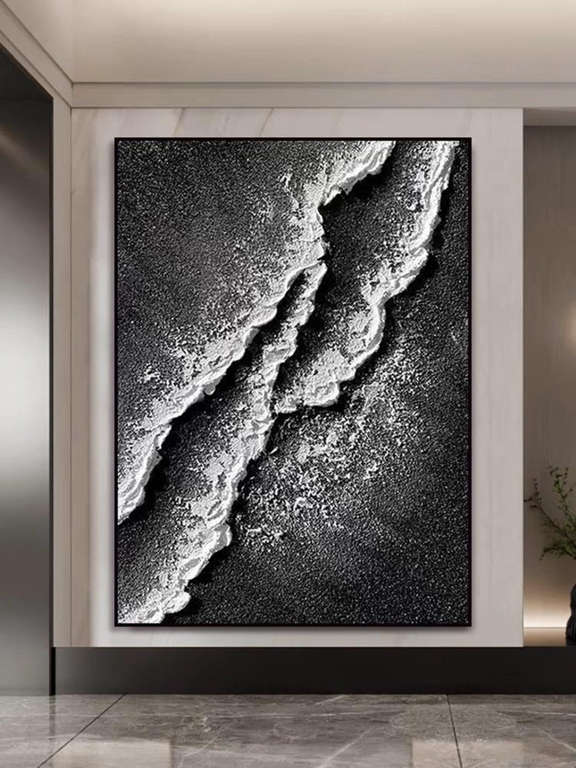 Aerial Ocean Waves Over Black Sand White Foam Textured Poster - Image 2