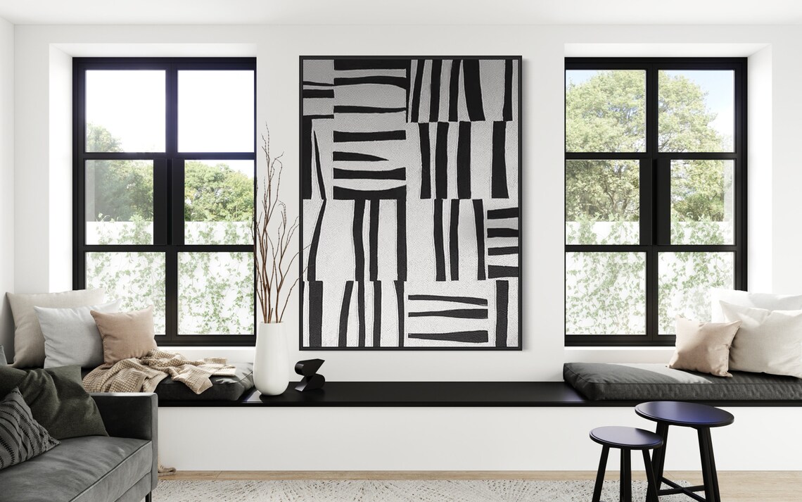 Minimalist Black and White Abstract Stripes Art Print - Image 3