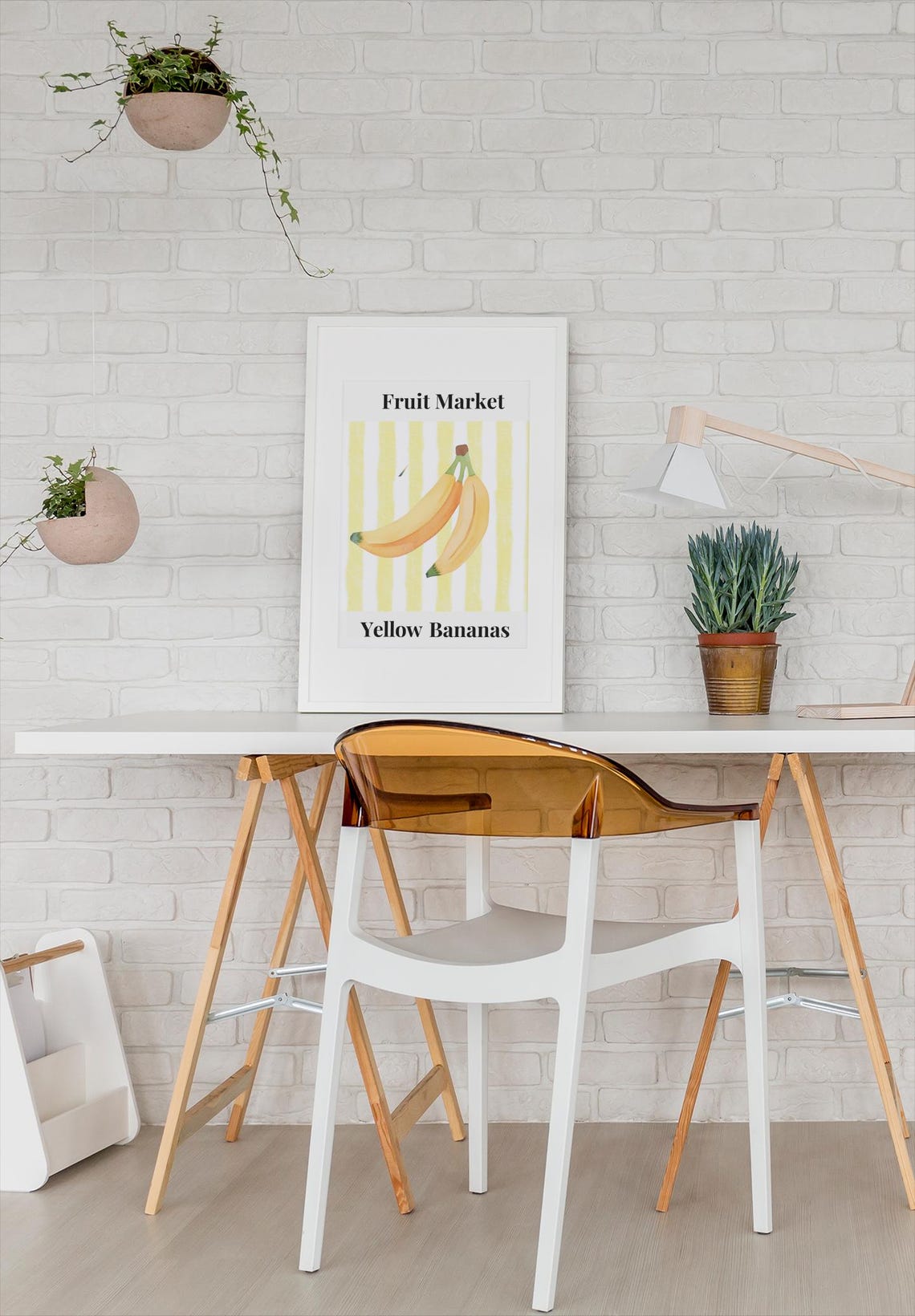 Yellow Bananas on Yellow Stripes Vintage Fruit Market Kitchen Poster - Image 3