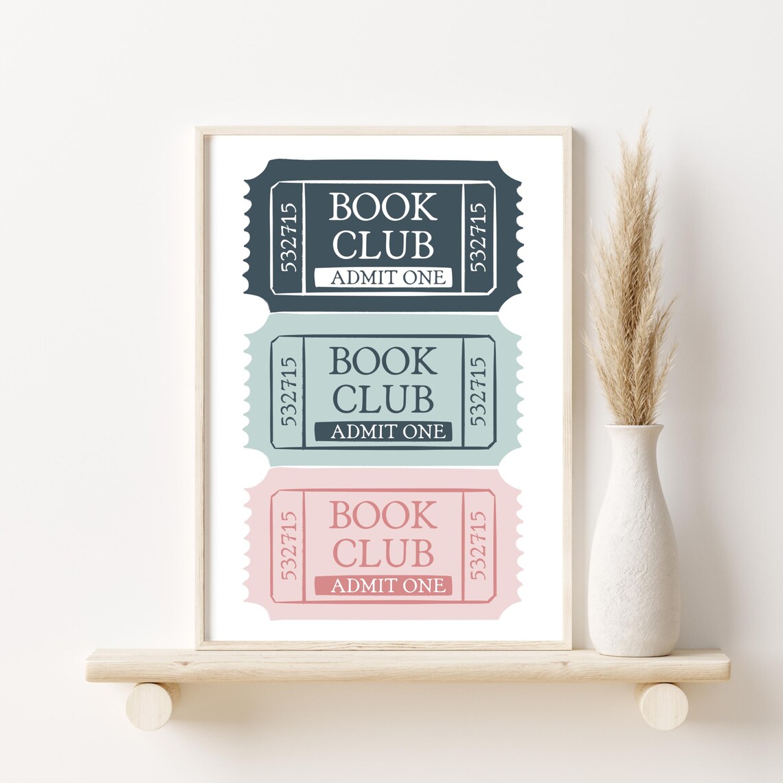 Book Club Admit One Tickets Navy Mint Pink Bookish Decor Poster - Image 4