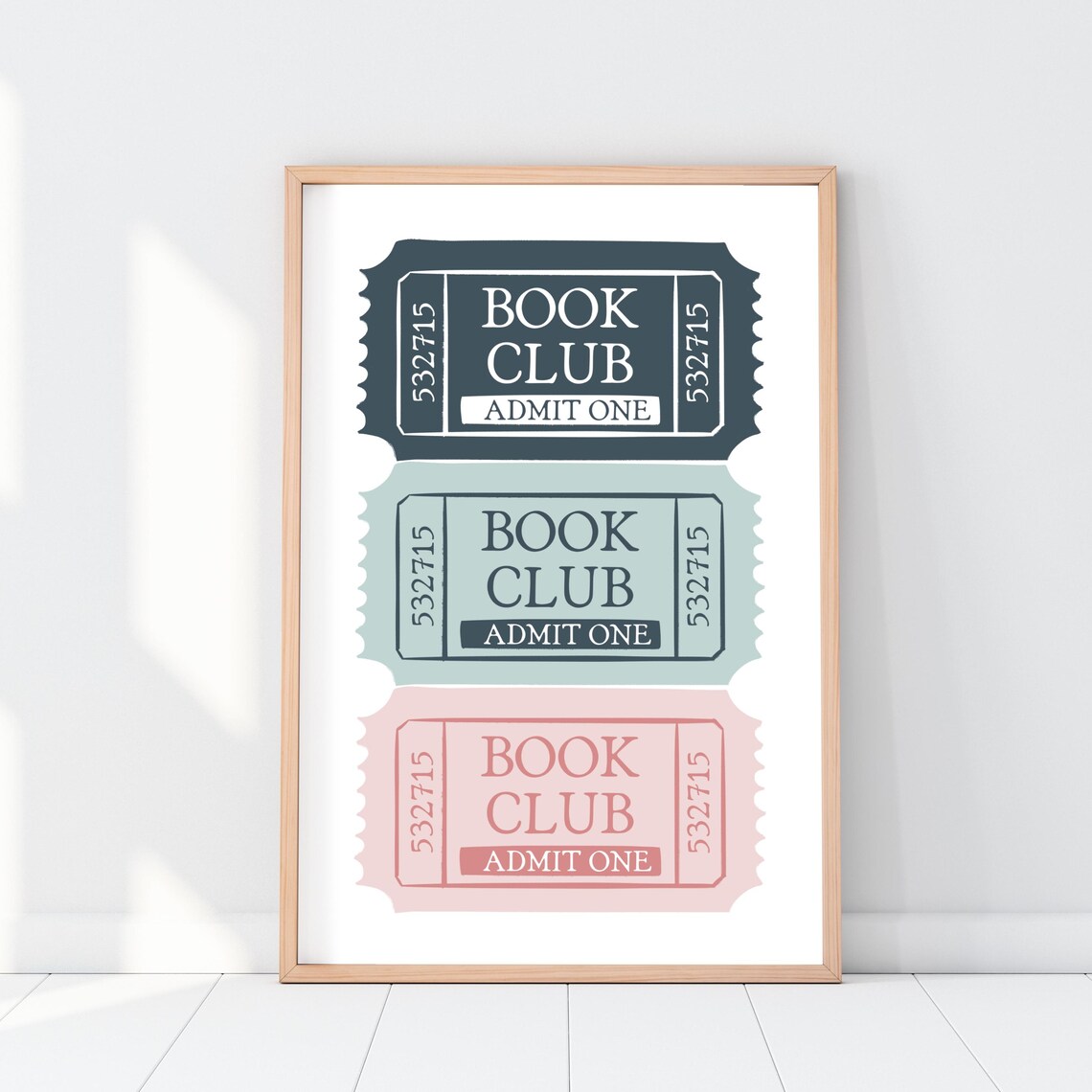 Book Club Admit One Tickets Navy Mint Pink Bookish Decor Poster