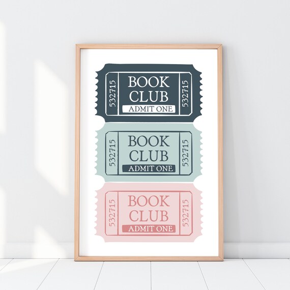 Book Club Admit One Tickets Navy Mint Pink Bookish Decor Poster