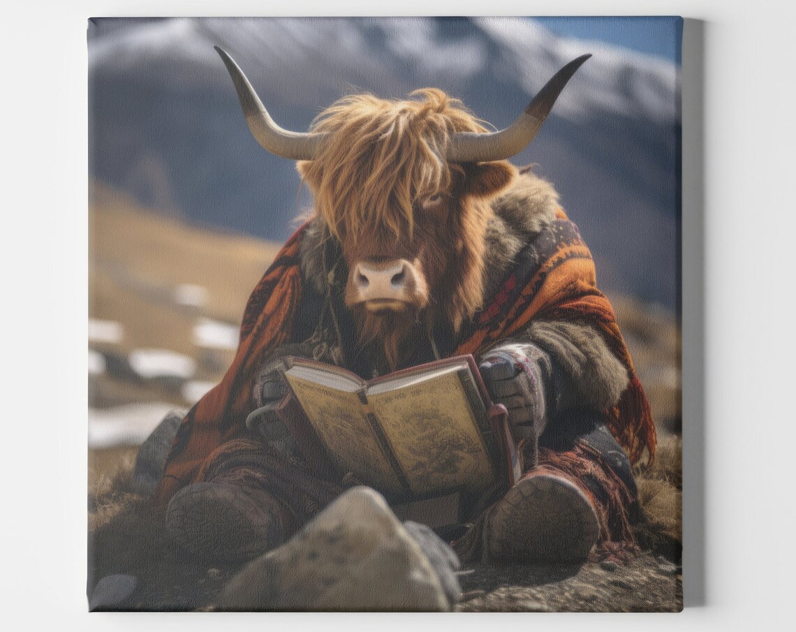 Highland Cow Poster, Scottish Cattle Reading Book