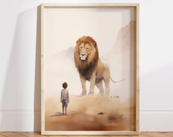 Lion And Kid Christian Modern Nursery Art Print