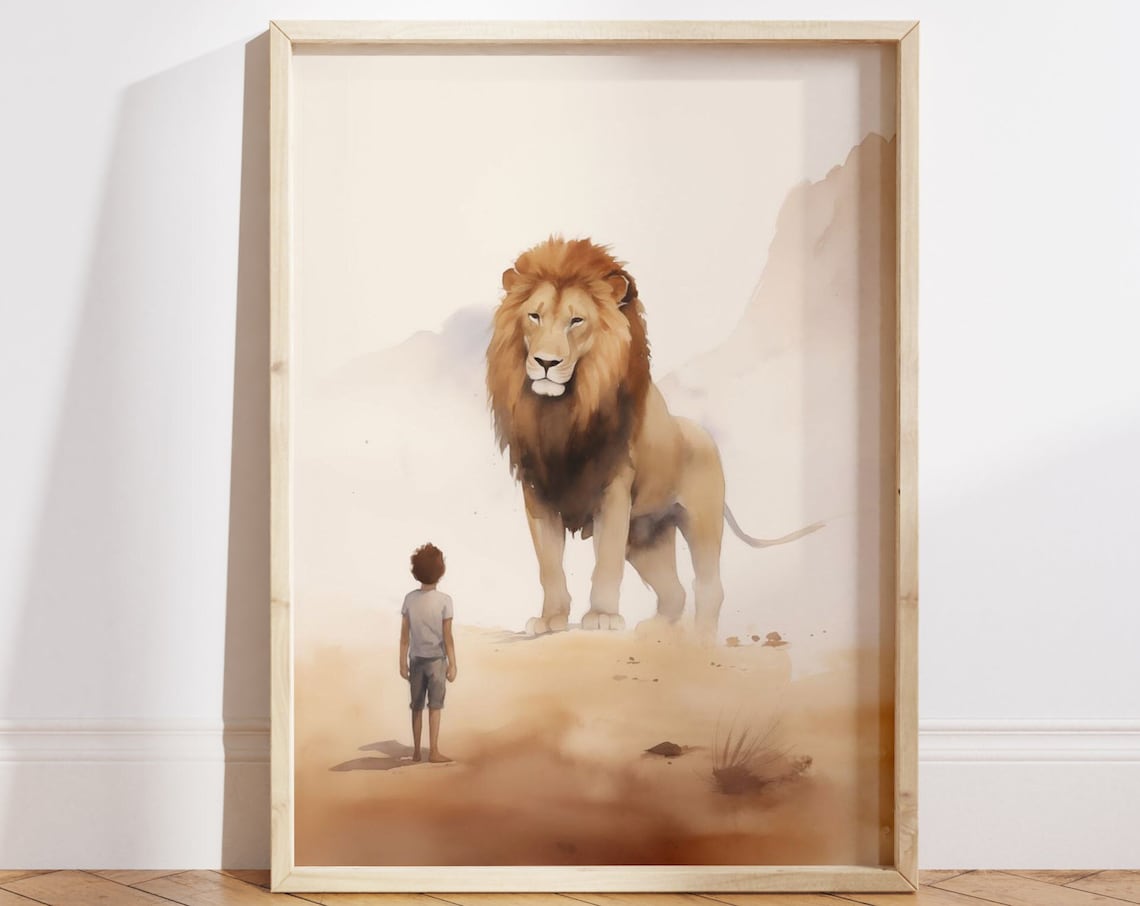 Lion And Kid Christian Modern Nursery Art Print